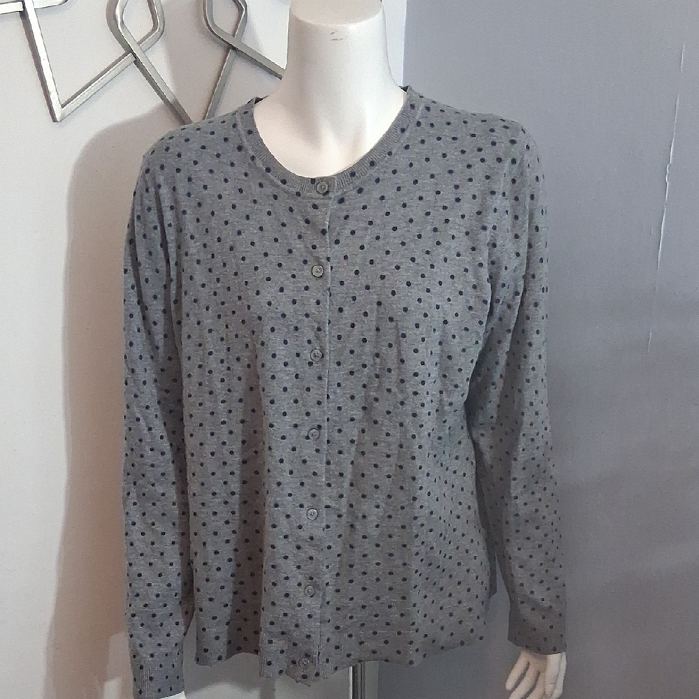 Style & Co. Gray and Blue Polka Dot Button Down Light sweater Ideal for Season